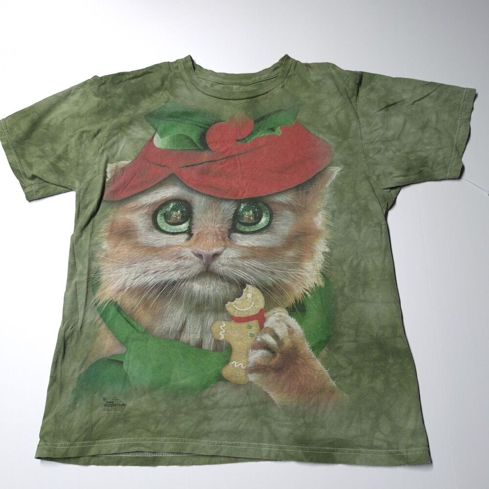 The Mountain Christmas Cat T Shirt M David Penfound 2013 Gingerbread Green Dye